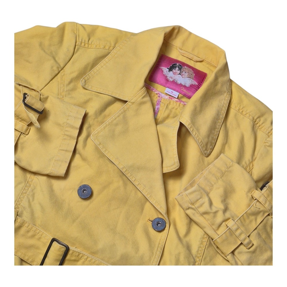 VTG Fiorucci Women's M Mustard Yellow Double Breasted Trench Coat Belted Y2K